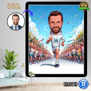 Custom Runner Cartoon Portrait | Personalized Runner Caricature | Marathon Runner Gift | Funny Running Drawing | Gift for Runner , Sprinter