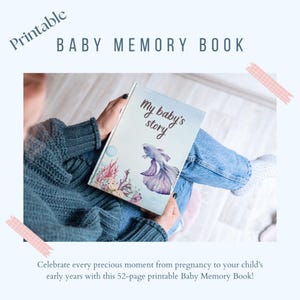 Libro de recuerdos imprimible para bebés / 52 páginas / Primer año + Hitos + 5 páginas de cumpleaños / Desde el embarazo hasta los primeros años del bebé + Póster infantil gratuito