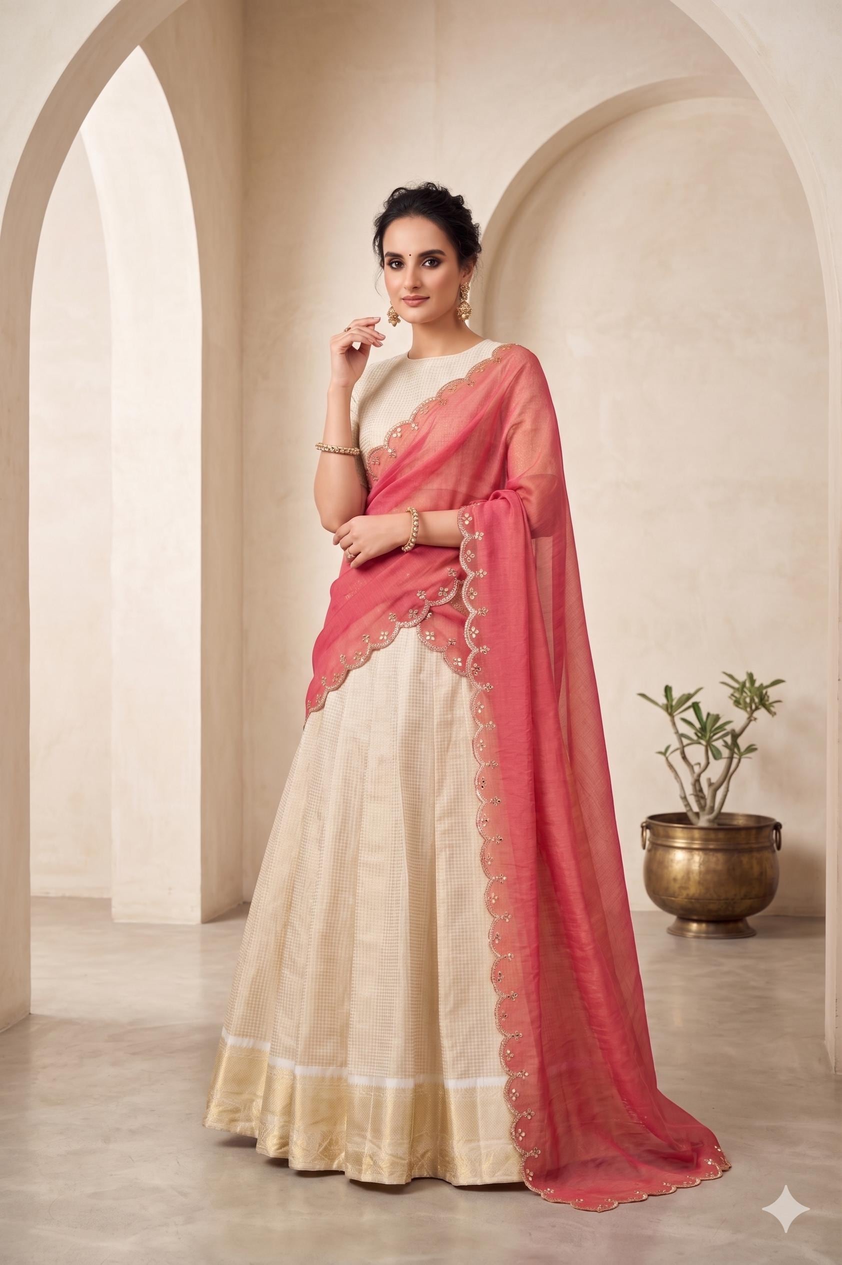 knee length dresses for ladies Yellow Breathtaking South-Indian Kanchipuram Silk Lehenga Ch main image 1
