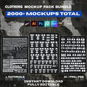 Paquete de más de 2000 maquetas de ropa / Plantillas de ropa urbana / Maquetas vectoriales de moda para Photoshop, Illustrator y CorelDRAW
