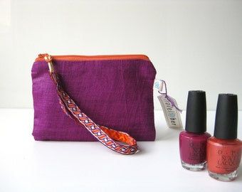 BFCM SALE Ready to ship: Purple orange pouch small zipper pouch envelope coin purse. make up purse. purple orange silk