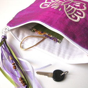 BFCM SALE Purple Butterfly make up pouch purple white silk cosmetic pouch. purple butterfly image 4