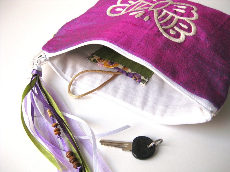 BFCM SALE Purple Butterfly make up pouch purple white silk cosmetic pouch. purple butterfly image 4