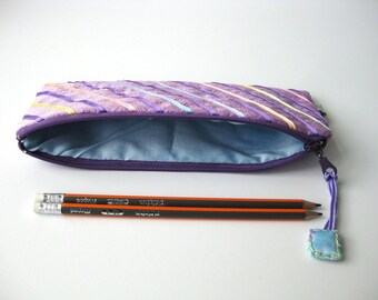 BFCM SALE Modern calligraphy pencil case glasses purse make up pouch silk lavender stripes