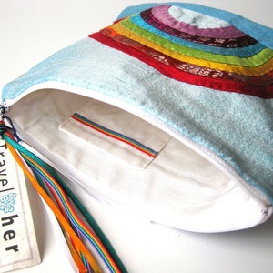 BFCM SALE Make up pouch cosmetic travel Indian Rainbow silk image 3