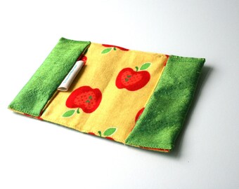 BFCM SALE Ready to ship: Apple Passport cover kids red apples in green silk