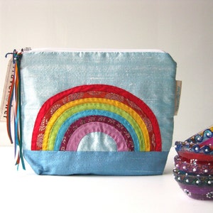 BFCM SALE Make up pouch cosmetic travel Indian Rainbow silk image 1