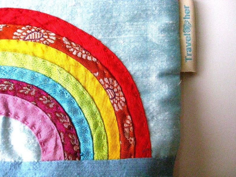 BFCM SALE Make up pouch cosmetic travel Indian Rainbow silk image 5
