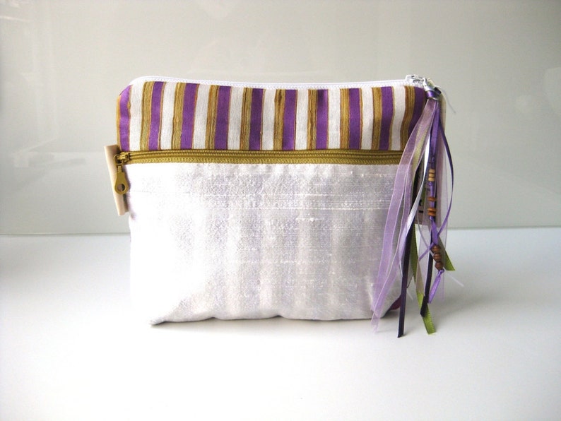 BFCM SALE Purple Butterfly make up pouch purple white silk cosmetic pouch. purple butterfly image 2