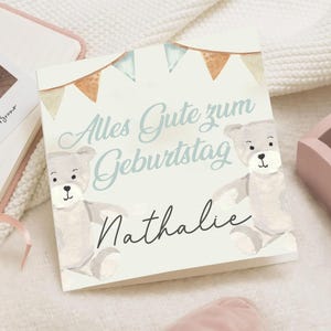 Geburtstagskarte personalizzato | Bär Babykarte Mädchen Junge | Kindergeburtstag Karte mit Name | Motivo del Sud |