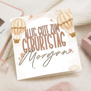 Tarjeta de felicitación Baby Mädchen | Tarjeta con Nombre Personalizado | Alles Gute zum Geburtstag Rosa Ballon