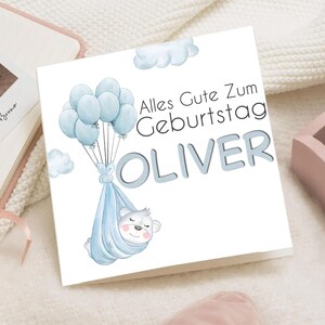 Geburtstagskarte personalizzato | Bär Babykarte Mädchen Junge | Kindergeburtstag Karte mit Name | Motivo del Sud |