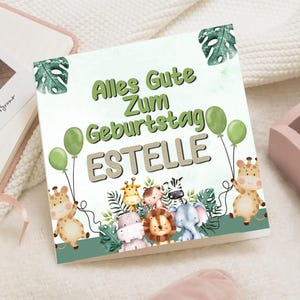Geburtstagskarte Tiere | Dschungel Babykarte personalisiert | Kinderkarte mit Namen Baby | Safari mit all den Eingeweiden des Jungle Mädchens