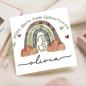 Geburtstagskarte Regenbogen Grün | Biglietto 3. Geburtstag Mädchen personalizzato | Carta per bambini in colori naturali con nome
