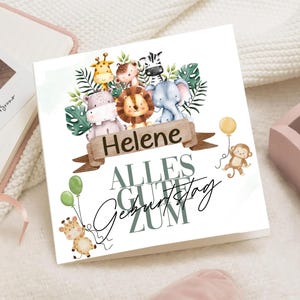 Geburtstagskarte Tiere | Dschungel Babykarte personalizzato | Carta per bambini con nome | Safari Tiere Karte Geburtstag Junge Mädchen