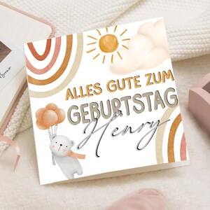 Bär & Ballons のパーソナライズされた地図グラフ |レーゲンボーゲン カルテ ユンゲ | Handgemachte Karte Kindergeburtstag mit Name