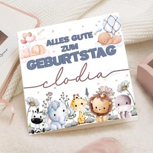 Geburtstagskarte Tiere | Dschungel Babykarte personalisiert | Kinderkarte mit Name baby | Safari Tiere Karte Geburtstag Junge Mädchen