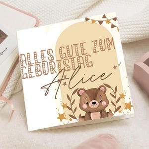 Bebê tipo Geburtstagskarte personalizado | Bär Babykarte Mädchen Junge | Cartão Kindergeburtstag com nome | Tiermotiva Sul |