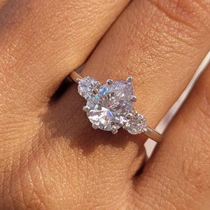 Pear Diamond Engagement Ring, 925 Silver Lab Diamond Ring, Three Stone Ring, Stacking Wedding Ring,  Promise Ring, Bridal Ring
