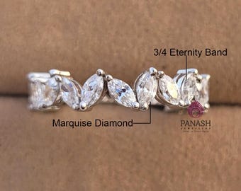 Marquise Lab Grown Diamond Wedding Band, Half Eternity Band For Her, Diamond Stacking Band, Anniversary Gift For Women, Gift for MOM