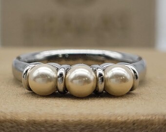 Pearl Engagement Ring, 14k Gold Ring, Three Stone Ring, White Pearl Wedding Ring, Dainty Ring, Minimalist Ring, Handmade Ring, Gifts For Her