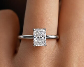 14K Yellow Gold Radiant Cut Engagement Ring Radiant Cut Solitaire Ring Radiant Cut Moissanite Ring IGI Certified Lab Grown Diamond Ring