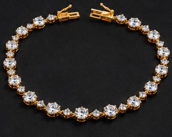 Dainty Tennis Lab Grown Diamond Bracelet, Round Diamond, Luxury Jewelry Gift for Her, 18k Solid Gold Bracelet, Wedding Bracelet Gift Women