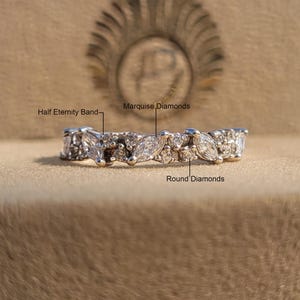 Zierlicher Marquise & Rundschnitt Labor gewachsene Diamant-Cluster-Ehering, 14K Weißgold Halb Eternity Ring, Jubiläumsgeschenke