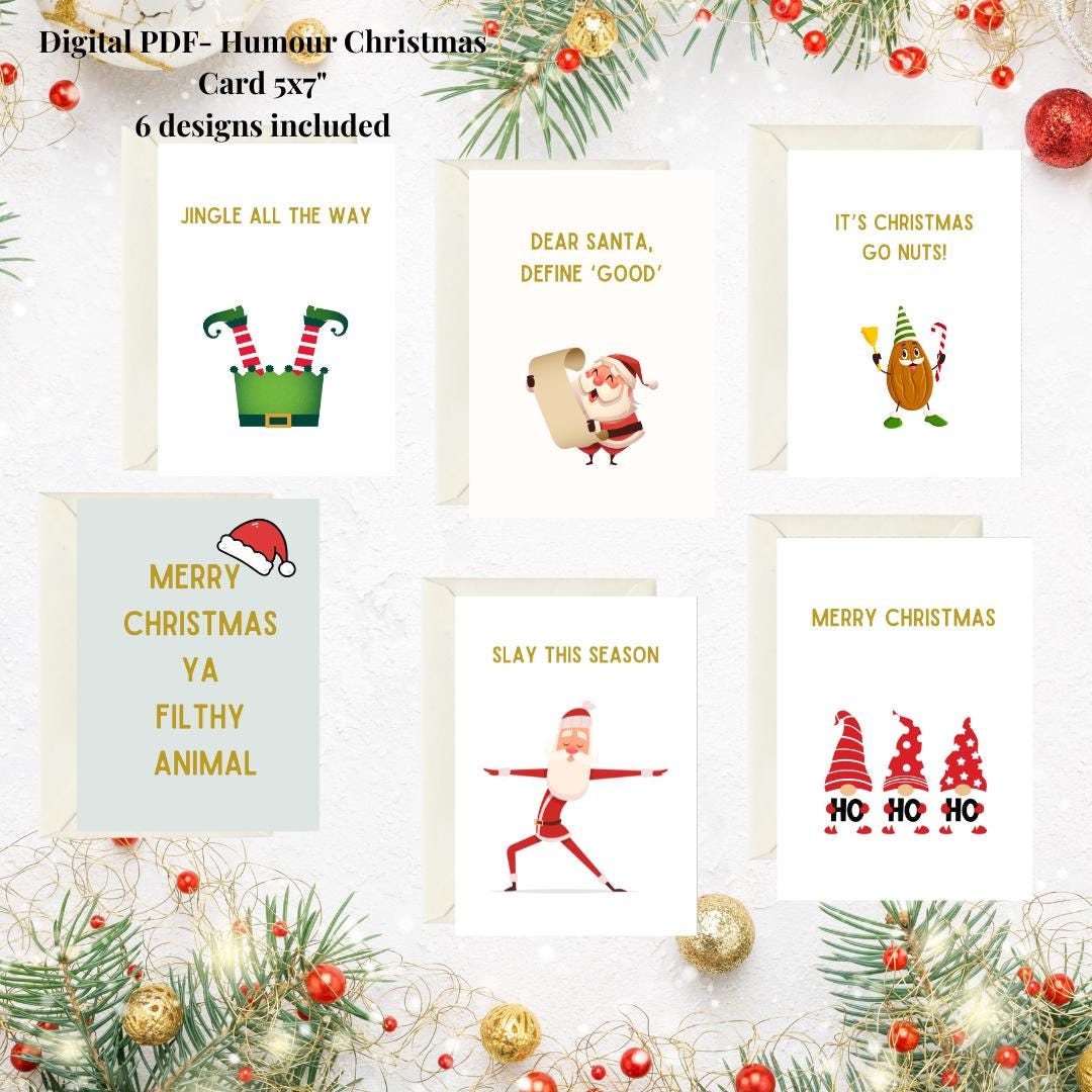 Humorous Cards Humorous Christmas Cards Set of 6 | Digital Download | Funny Holiday ...