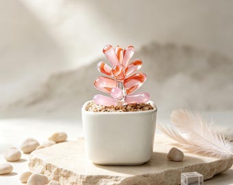 Liuli Succulent Potted Plant Decor, Mini Faux Plant Desk Ornament, Botanical Gift for Home Office Shelf