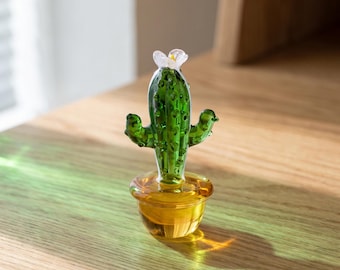 Skurrile Glas Sukkulenten Kunst, winziger botanischer Hauptakzent, entzückende Kaktusfigur, ideal für Büro-Schreibtisch- und Regaldekoration