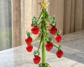 Figurine de sapin de Noël en verre, décoration de table pour les fêtes, centre de table festif, décoration de Noël, cadeau de Noël