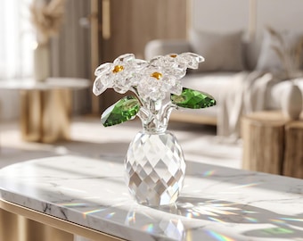 Crystal Glass Pineapple Flower Vase Decor, Faceted Floral Ornament, Elegant Table Centerpiece Gift for Home