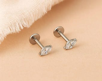 Gold Vermeil Marquise CZ Stud Earrings: Flat Back, Hypoallergenic