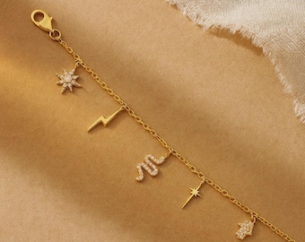 Gold Vermeil Charm Bracelet, 925 Sterling Silver, Minimalist Chain Link Jewelry