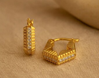 Gouden vermeil Huggie-oorbellen, sterlingzilver, minimalistisch