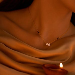 Colar Mangalsutra em Ouro Vermeil com Zircônia Cúbica e Joias de Noiva em Prata 925