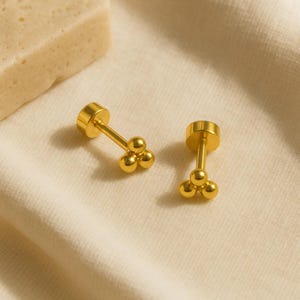 Minimalist Gold Vermeil Trio Ball Stud Earrings: Hypoallergenic Sterling Silver