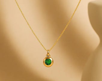 Gold Vermeil Birthstone Pendant Necklace, Minimalist Layering Jewelry