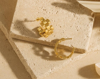 Gold Vermeil Hoop Earrings, 18k Sterling Silver, Minimalist Everyday Jewelry