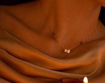 Collar Mangalsutra de oro vermeil con circonitas cúbicas y plata 925.