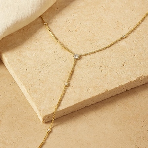 Lariatketting met diamanten ketting in 925 zilver | Y-Drop CZ-ketting in goudvermeil | Sierlijke ketting met laagjes | Cadeau voor haar | AJJminimaal