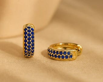 Gold Vermeil Sapphire Huggie Hoop Earrings, Huggie Hoops, 925 Sterling Silver, Dainty Earrings, Minimalist Hoops, Everyday Jewelry