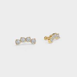 Curved Diamond Stud Earrings | Dainty CZ Helix Earrings | Minimalist Sterling Silver Ear Climbers | Cartilage Earrings for Women