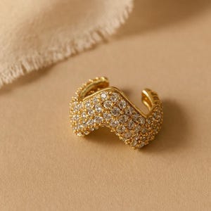 Pave Crystal Gold Vermeil Ear Cuff, Non-Pierced Sterling Silver