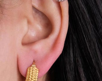 Textured Gold Vermeil Hoop Earrings, 925 Sterling Silver, Minimalist Everyday Jewelry