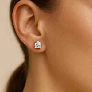 7mm Simulated Diamond Stud Earrings: Gold Vermeil Sterling Silver