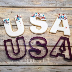 May include: USA cookie cutters and decorated cookies with red, white, and blue sprinkles.