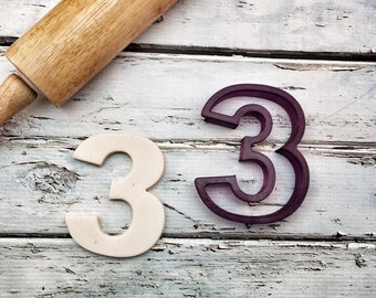 3 Three Third Birthday or Anniversary Number Cookie Cutter or Fondant Cutter and Clay Cutter