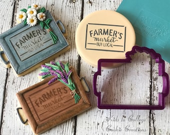 Tray or Farmer's Market Tray Cookie Cutter and Fondant Cutter and Clay Cutter with Optional Stencil